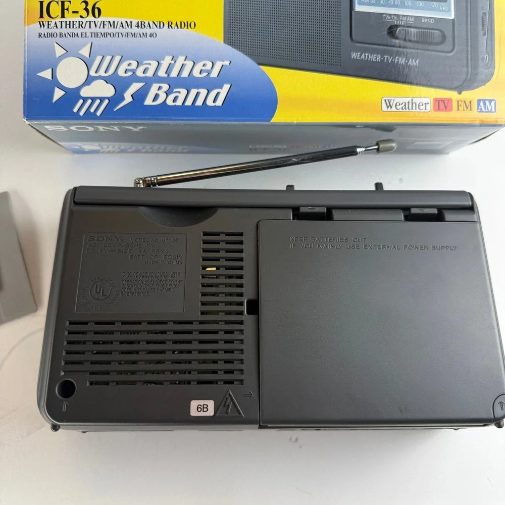 Sony ICF-36 Portable Radio Weather TV FM AM Gray Tone Control 5W Like New